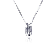 Sterling Silver Fancy Necklace with Ring Pendant Inlaid with Clear Czs