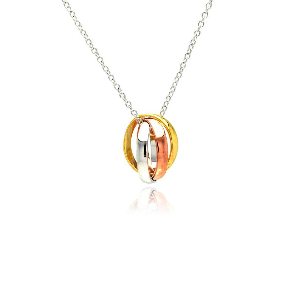 Sterling Silver Necklace with Three-Toned High Polished Ring Pendant