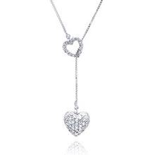 Load image into Gallery viewer, Sterling Silver Classy Lariat Necklace with Double Micro Paved Czs Heart Pendant