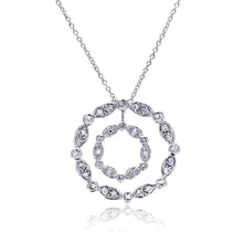 Load image into Gallery viewer, Sterling Silver Necklace with Fancy Double Open Circle Pendant Round and Marquise Shaped Design Inlaid with Clear Czs