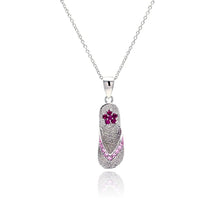 Load image into Gallery viewer, Sterling Silver Necklace with Fashion Flip Flop Pendant with Flower Design and Inlaid with Pink Czs