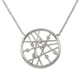 Sterling Silver Necklace with Fancy Round Cobweb Inlaid with Clear Czs Pendant