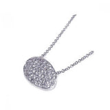 Sterling Silver Necklace with Clear Czs Oval Encrusted Pendant