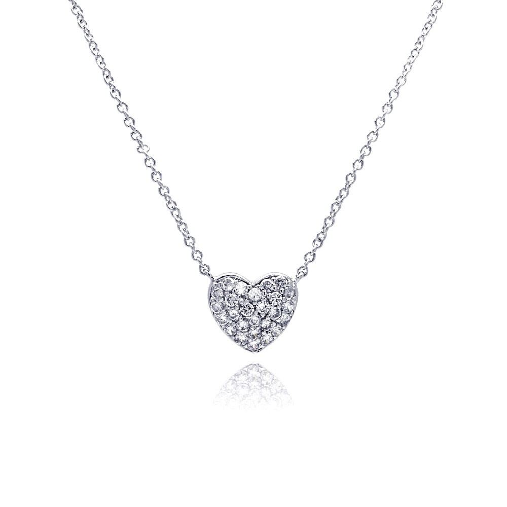 Sterling Silver Necklace with Fancy Small Heart Covered with Czs Pendant