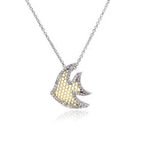 Sterling Silver Necklace with Two-Toned Multi Hole Fish Inlaid with Clear Czs Pendant