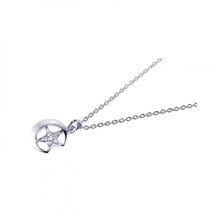Load image into Gallery viewer, Sterling Silver Necklace with Tiny Crescent Moon and Paved Star Pendant