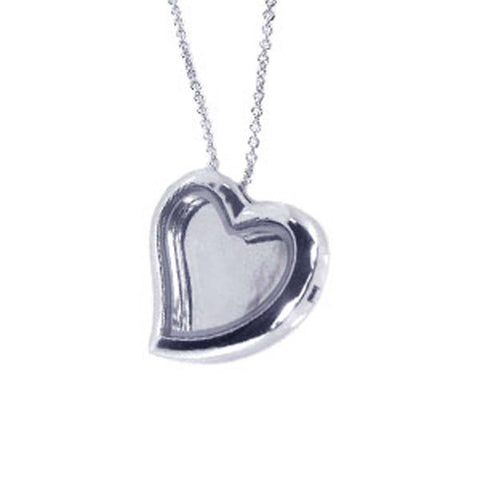 Sterling Silver Necklace with Plain High Polished Heart Frame Pendant