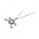 Sterling Silver Clear CZ Rhodium Plated Skull Pendant Necklace