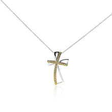 Load image into Gallery viewer, Sterling Silver Clear CZ Rhodium Plated Gold Plated Cross Pendant Necklace