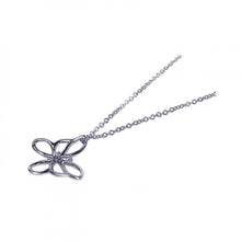 Load image into Gallery viewer, Sterling Silver Necklace with High Polished Open Butterfly with Single Clear Cz Pendant