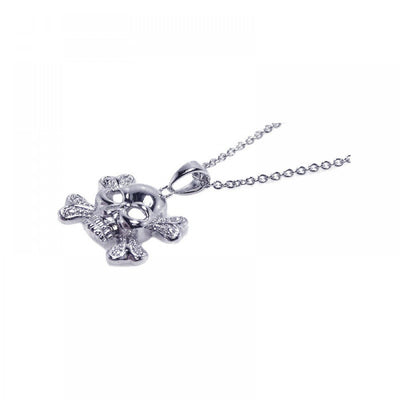 Sterling Silver Clear CZ Rhodium Plated X Skull Pendant Necklace