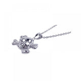 Sterling Silver Clear CZ Rhodium Plated X Skull Pendant Necklace