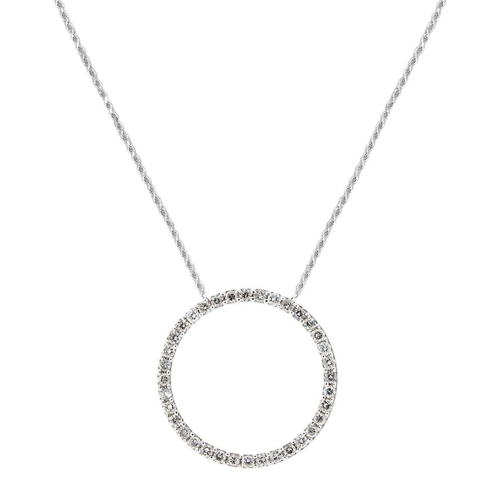 Sterling Silver Necklace with Classy Paved Czs Open Circle Pendant