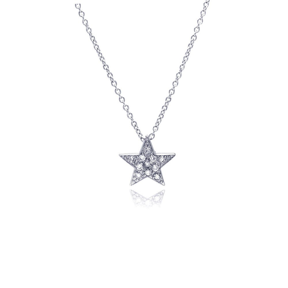 Sterling Silver Necklace with Small Star Inlaid with Clear Czs Pendant