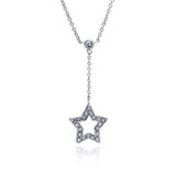 Sterling Silver Necklace with Fancy Paved Open Star Dangling Pendant