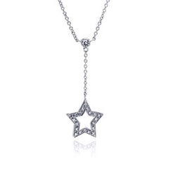 Sterling Silver Necklace with Fancy Paved Open Star Dangling Pendant