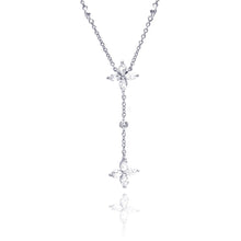 Load image into Gallery viewer, Sterling Silver Necklace with Dangling Marquise Clear Cz Flower Shaped Pendant