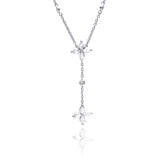 Sterling Silver Necklace with Dangling Marquise Clear Cz Flower Shaped Pendant