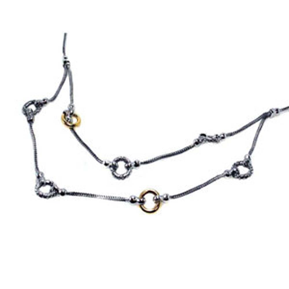 Sterling Silver Classy Double Strand Necklace with Two-Toned Multi Circle Connectors