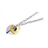 Sterling Silver Necklace with One Silver Heart and One Gold Plated Heart Pendant