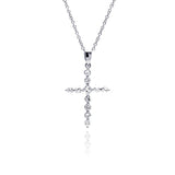 Sterling Silver Rhodium Plated CZ Cross Pendant Necklace