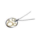 Sterling Silver Necklace with Open Circle Pendant Inlaid with Multi Gold Plated Circle Design