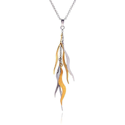 Sterling Silver Necklace with Fancy Two-Toned Multi Wavy Pendant