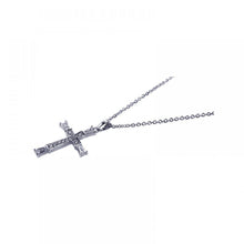Load image into Gallery viewer, Sterling Silver Rhodium Plated CZ Inlay Cross Pendant Necklace