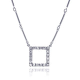 Sterling Silver Fancy Necklace with Paved Czs Open Square Pendant