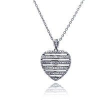 Load image into Gallery viewer, Sterling Silver Necklace with Large Heart Inlaid with Strip Clear Czs Design Pendant