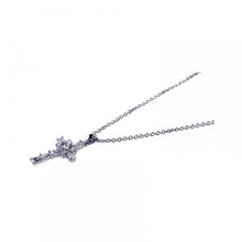 Load image into Gallery viewer, Sterling Silver Rhodium Plated Clear Baguette CZ Cross Pendant Necklace