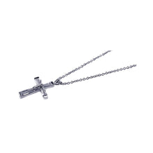 Load image into Gallery viewer, Sterling Silver Rhodium Plated CZ Cross Pendant Necklace