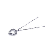 Load image into Gallery viewer, Sterling Silver Necklace with Fancy Paved Open Heart Pendant