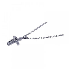 Sterling Silver Rhodium Plated CZ Cross Pendant Necklace