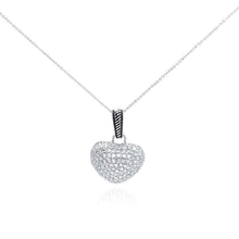 Load image into Gallery viewer, Sterling Silver Necklace with Modish Heart Covered with Micro Paved Clear Czs Pendant