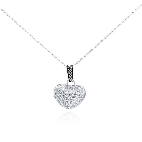 Sterling Silver Necklace with Modish Heart Covered with Micro Paved Clear Czs Pendant