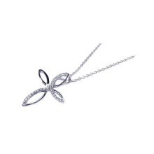 Load image into Gallery viewer, Sterling Silver Rhodium Plated CZ Script Cross Pendant Necklace