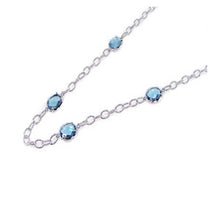 Load image into Gallery viewer, Sterling Silver Twisted Rope Oval Link Chain Necklace with Oval Cut Ocean Blue Cz Connectors