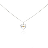 Sterling Silver Necklace with Small Open Heart Set with Round Cut Clear Czs and  MOM  Design Centered with Yellow Cz Pendant