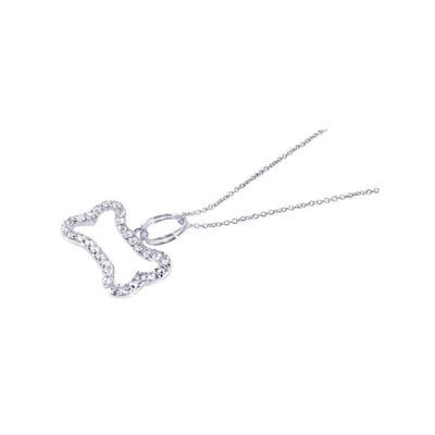 Sterling Silver Necklace with Stylish Paved Czs Open Dog Bone Pendant