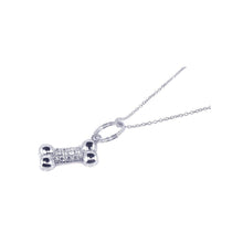 Load image into Gallery viewer, Sterling Silver Necklace with Solid Dog Bone Inlaid with Clear Czs Pendant