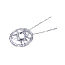 Load image into Gallery viewer, Sterling Silver Necklace with Round Abstract Design Inlaid with Clear Czs Pendant