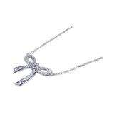 Sterling Silver Necklace with Trendy Paved Czs Ribbon Pendant