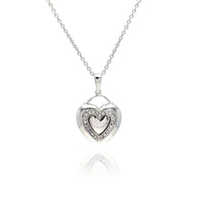 Load image into Gallery viewer, Sterling Silver Necklace with High Polished Heart Inlaid with Clear Czs Pendant