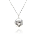 Sterling Silver Necklace with High Polished Heart Inlaid with Clear Czs Pendant