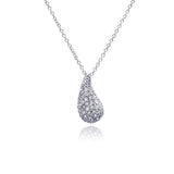 Sterling Silver Necklace with Fancy Paved Czs Teardrop Pendant