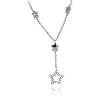 Load image into Gallery viewer, Sterling Silver Fashion Necklace with Multi Paved Star Connector and Paved Open Star Dangling Pendant