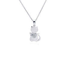 Load image into Gallery viewer, Sterling Silver Necklace with High Polished Cat and Heart Design Inlaid with Clear Czs Pendant