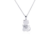 Sterling Silver Necklace with High Polished Cat and Heart Design Inlaid with Clear Czs Pendant