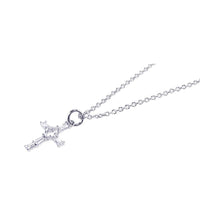 Load image into Gallery viewer, Sterling Silver Rhodium Plated Cross Baguette and Square CZ Dangling Ring Necklace